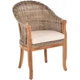 Krines Home Relaxsessel Rattan-Sessel mit Holzbeinen, Sessel aus echtem Rattan- mit Polster, Rattanstuhl grau