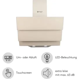 Wiggo Dunstabzugshaube 50cm kopffrei I Abluft Umluft Dunstabzug 300m3/h - LED Touch-Display 3 Stufen I Schräghaube inkl. Fettfilter & 2x Kohlefil...