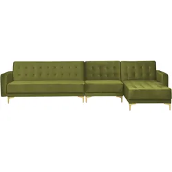 Modulsofa Samtstoff Schlaffunktion grün linksseitig ABERDEEN