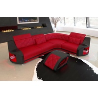 Designer Sofa Couch Leder Polstersofa Genua L Form Chesterfield Rot LED Ecksofa