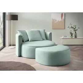 LeGer Home by Lena Gercke XXL-Sessel ISALIE, Rundsessel mit Hocker, Lesesessel, Loveseat, Big-Sessel (Set), trendige Stoffe, 3 Zierkissen, große Sitzfläche, Cord, Samt, Bouclé grau|grün