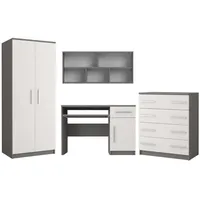 Deine Möbel 24 Jugendzimmer-Set, Weiß, Grau, Holzwerkstoff, 270x192x50 cm,