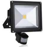 30W LED Fluter Floodlight Strahler mit PIR Bewegungsmelder Licht Scheinwerfer Außenstrahler Wandstrahler Schwarz Aluminium IP65 Wasserdicht AC 85-265V Warmweiß