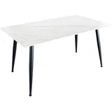 Riess Ambiente Design Esstisch Milano 120cm weiß Keramik marmoriert mit Schwarze Metallbeine Küchentisch Esszimmertisch Konferenztisch Keramiktisch Tisch