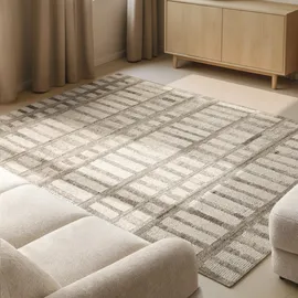vikosa Linara, creme braun, B:160cm H:15mm L:230cm, Wolle, Teppiche, Handgemacht, Grafisch, Streifen, Natur, Wolle, Wohnzimmer,Schlafzimmer