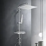 Görbach Regendusche Duschset Duschsystem mit Ablage, Chrom Duschstangeset Duschsäuleset aus Edelstahl ohne Duscharmatur (Kopfbrause 30x30cm)