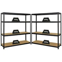 Proregal Mega Deal 2er-Set Schwerlastregal Giant Elephant 160x150x45cm mit 4 Ebenen Fachlast 200kg Schwarz, Kellerregal, Steckregal, Garagenregal, Lagerregal