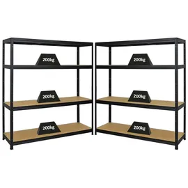 Proregal Mega Deal 2er-Set Schwerlastregal Giant Elephant 160x150x45cm mit 4 Ebenen Fachlast 200kg Schwarz, Kellerregal, Steckregal, Garagenregal, Lagerregal