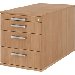 bümö Rollcontainer mit Schubladen, Container abschließbar aus Holz in Nussbaum - Rollwagen für's Büro als Schreibtisch Unterschrank, Bürocontainer