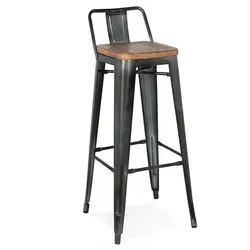 Barhocker aus Metall mit Kiefernholz Sitz | Industriestil Hochstuhl mit niedriger Rückenlehne | Vintage Design | Sitzhöhe 75 cm | Kadima Design