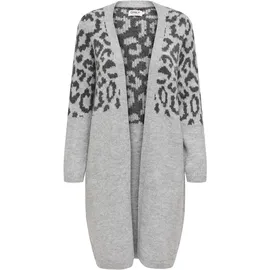 Only Strickjacke "ONLJADE ANIMAL LS CARDIGAN CC KNT", Damen, Gr. S, grau (light grau melange pattern:leo, dunkelgrau melange), Strick, Obermaterial: 81% Polyacryl, 19% Polyester, gemustert, regular fit Po-bedeckend, V-Ausschnitt, Strickjacken Strickjacke