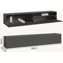 [en.casa] Evaton TV-Lowboard 180 x 32 x 30 cm Dunkelgrau Matt Spanplatte
