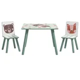 zonekiz Kindersitzgruppe mit niedlichem Tiermotiv 60 x 60 x 44 cm Holz massiv lackiert grün