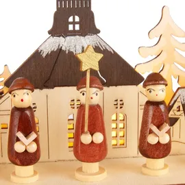 Brubaker 3D Lichterbogen - LED Schwibbogen - Sternsinger - LED-Beleuchtung mit Batterie und Kabel - Holz Natur - 27 x 40 x 7,5 cm - Handbemalt - Hellbraun/Naturbelassen