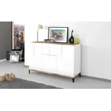 Dmora - Kommode Giorgio, Küchen-Sideboard mit 3 Türen und 1 Schublade, Wohnzimmer-Buffet, Küchen-Sideboard, 100 % Made in Italy, 120 x 40 x 82 cm, glänzendes Weiß und Ahorn