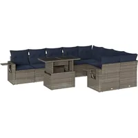 vidaXL Gartensofa-Set mit Kissen, grau, Polyrattan