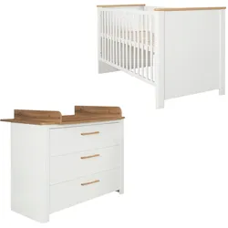 roba Kinderzimmer-Set »Ava« mit Bett und Wickelkommode - 78x143x83,5cm - weiß - Holz / Eichenholz / Holz