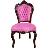 Casa Padrino Barock Esszimmerstuhl Rosa / Braun 53 x 57 x H. 108 cm - Handgefertigter Massivholz Küchenstuhl mit edlem Samtstoff - Barock Esszimmer Möbel