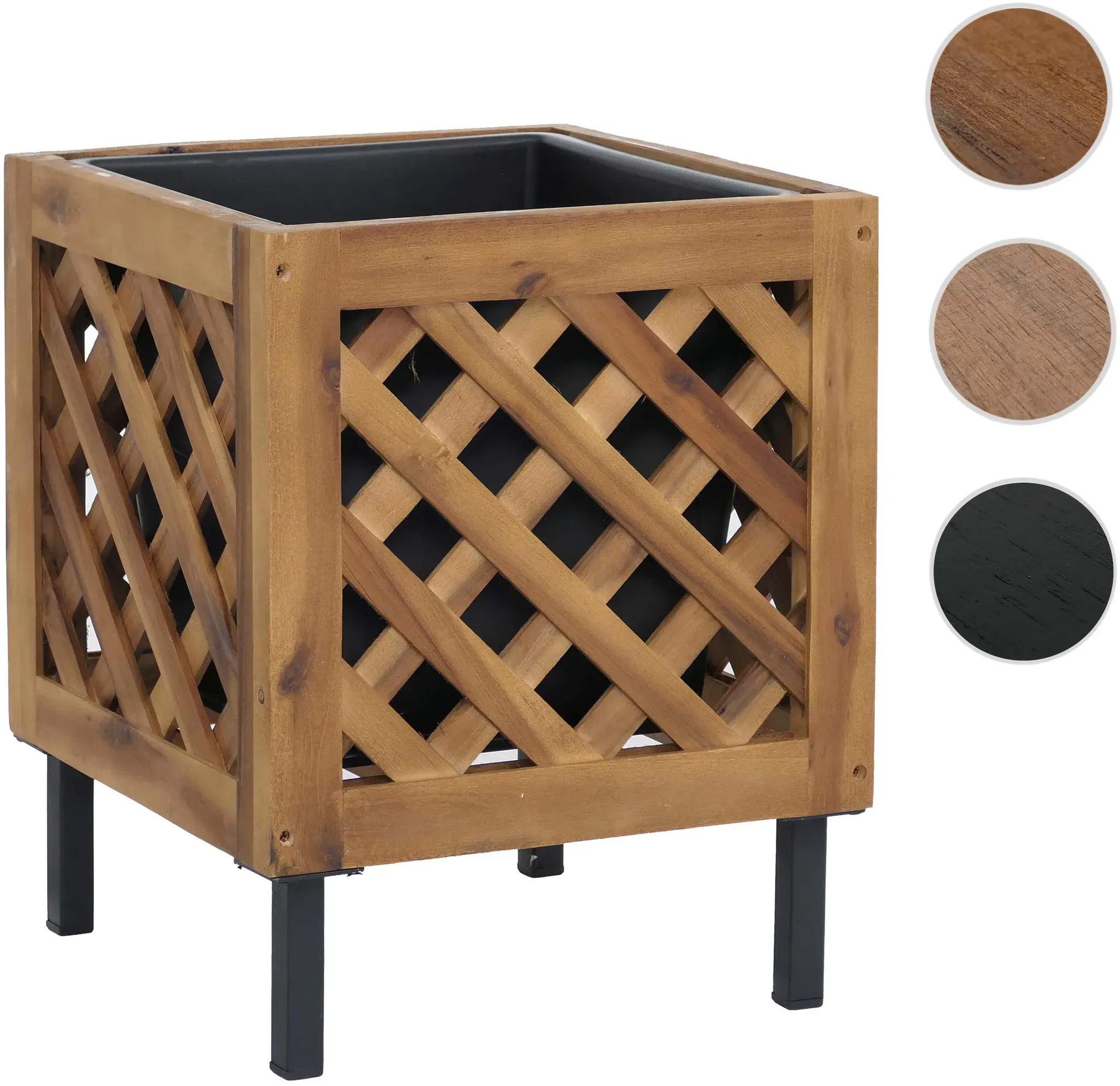 Pflanzkasten HWC-P86, Blumen-/Pflanzkübel Blumenkasten, In-/Outdoor Akazie Holz FSC®-zertifiziert 42x34x34cm ~ braun
