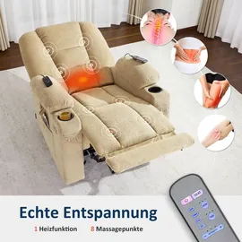 MCombo Relaxsessel 7008 Stoff 90 x 105 x 94 cm Beige mit Liegefunktion, elektrisch, Massage- und Wärmefunktion
