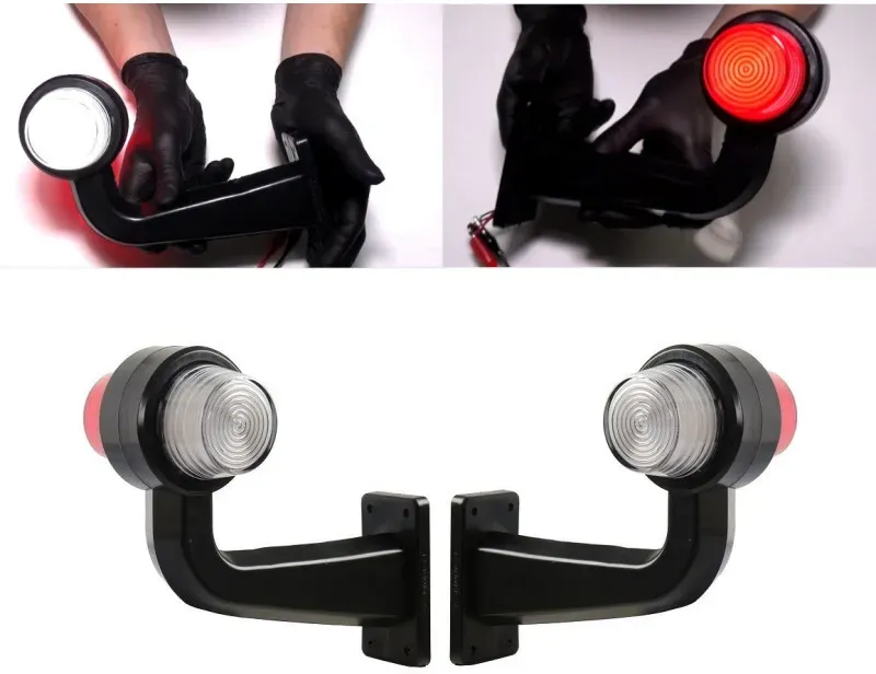 Set mit 2 Stück LED-Markierungsleuchten (Hörnchen), 12–24 V, weiß-rot, Neon-Effekt – für Anhänger, Plattformen, LKW und mehr.