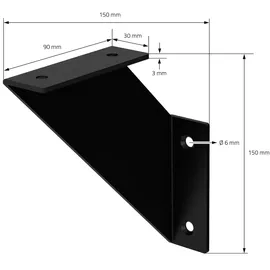 ML-Design Regalhalterung 2er Set 15 cm Schwarz, Metall, dreieckige Regalwinkel, schwebende Wandhalterung 90°, Wandkonsole Wandregal Regalstütze
