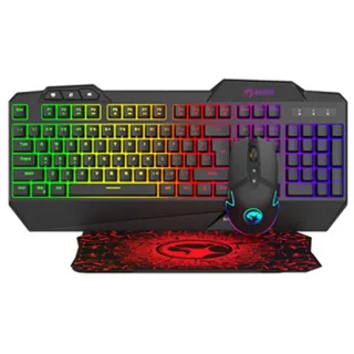 Marvo CM306, zestaw klawiatura + mysz i podkładka dla graczy, US, do gry, membranowa rodzaj przewodowa (USB), czarna, podświetlona