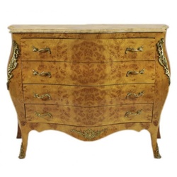 Casa Padrino Barock Kommode Ahornfarben mit cremefarbener Marmorplatte - Ludwig XIV Empire Kommode