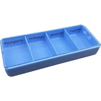 varivendo Pillendose Tablettendose blau, 4 Fächer, für einen Tag (Stück, 1 St., Tablettendose blau), Tablettendose Pillenbox Medikamentendose Arzneibox blau