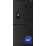 Wiggo WR-MD18DX Amerikan Kühlschrank Höhe 180cm I Gebürstetes Schwarz I 419 l Volumen I Side by side I Türalarm I Gefrierfach & Wasserspender I Display & LED-Beleuchtung