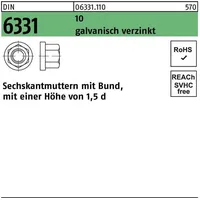  Sechskantmutter DIN 6331 m.Bund M 6 SW 10 10