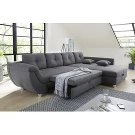 luma-home Großes Ecksofa mit Rutschen-Armlehne Schlaffunktion Bettkasten Couch in Grau - Grau