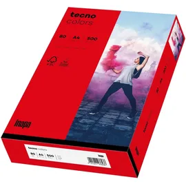 Inapa farbiges Druckerpapier, buntes Papier tecno Colors: 80 g/m2, A4, 2.500 Blatt (5x500), intensivrot