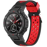 Strap-it Amazfit T-Rex (Pro) Armband Silikon 'Sport' für Amazfit T - Schwarz/Rot - Schnallenverschluss
