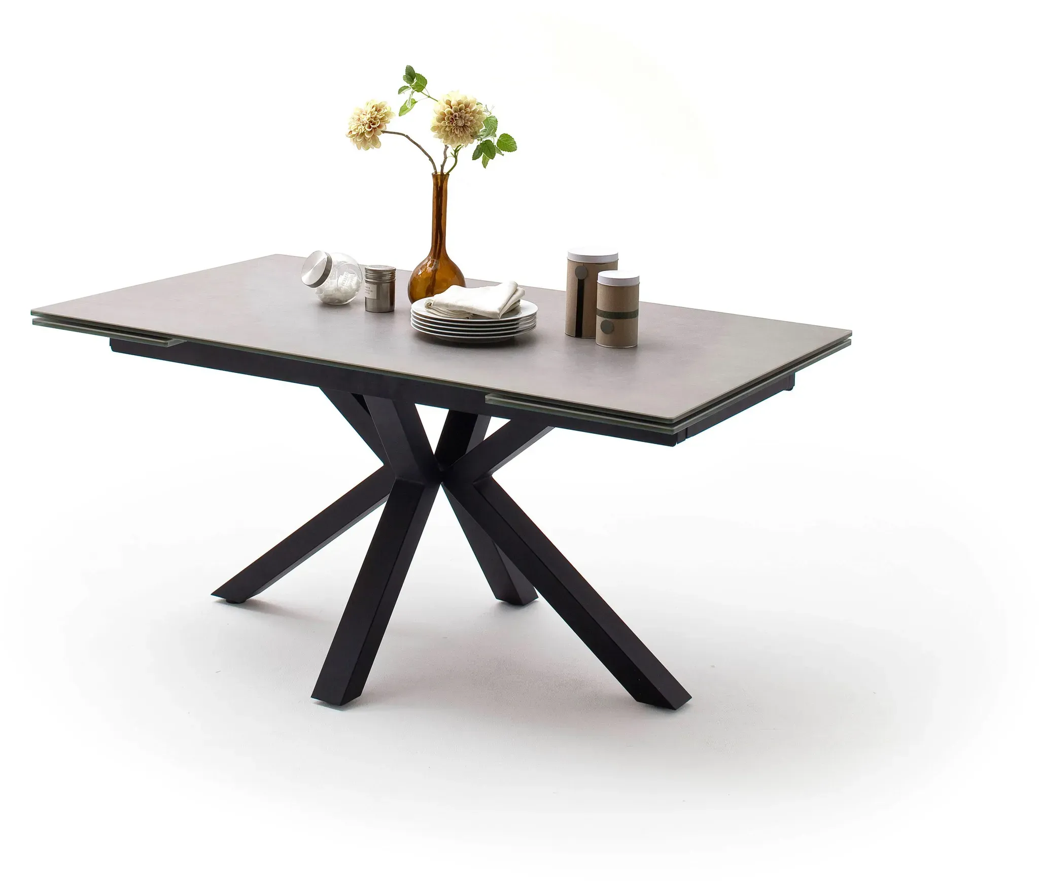 MCA furniture Esstisch »Nagano«, Esstisch Glas-Keramik mit Stirnauszug MCA furniture Hellgrau + Schwarz Matt lackiert + Hellgrau