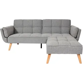 Mendler Schlafsofa HWC-K18 mit Ottomane, Couch Sofa Gästebett, Schlaffunktion 218x175cm ~ Stoff/Textil hellgrau