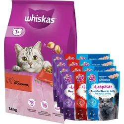Whiskas Adult Rind und Karotte 14kg + Leopold 12x100g -5% billiger!