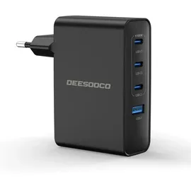 DEESOOCO 100W USB C Ladegerät, 4-Port Schnellladegerät, USB C Netzteil, GaN Charger PD/PPS kompatibel mit MacBook, HP Laptop, iPad Air, iPhone 17, Galaxy S25
