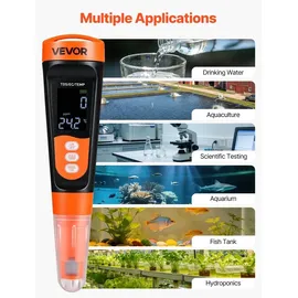 Vevor TDS-Messgerät, Messbereich 0–9990 ppm, EC/TDS-Mehrparametermessung, Digitales Wassermessgerät mit Automatischer Zeitregelung, Übersichtliches VA-Display, für Trinkwasserqualitätsprüfung
