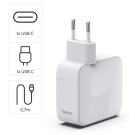 Hama Schnellladegerät GaN 30W ausziehbares Ladekabel Weiß