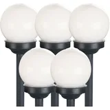 Expo Börse Kugelleuchte Solar 10 cm Solarleuchte Kugel Garten LED Gartendeko Solarkugel für Außen klein, Leuchtdauer ca. 6-8 Stunden, H 38 cm, 5er Set