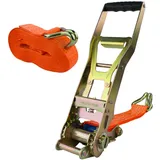 MCS Cargo Security Spanngurt mit Langhebel-Ratsche und Haken, 50mm breit 8m lang, bis 5000kg, Spanngurt orange, Zurrgurt für Ladungssicherung, Spanngurt mit Doppelspitzhaken, Gurtband, Spanngurt 8m