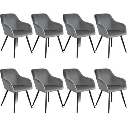 TECTAKE Esszimmerstuhl Marilyn Samtoptik, schwarze Stuhlbeine  8er Setgrau/schwarz