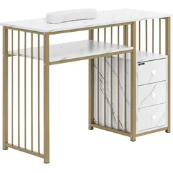 physa Nageltisch - Eisenrahmen - Marmoriert / Golden - 3 Schubladen - Handablage PHY_MC08