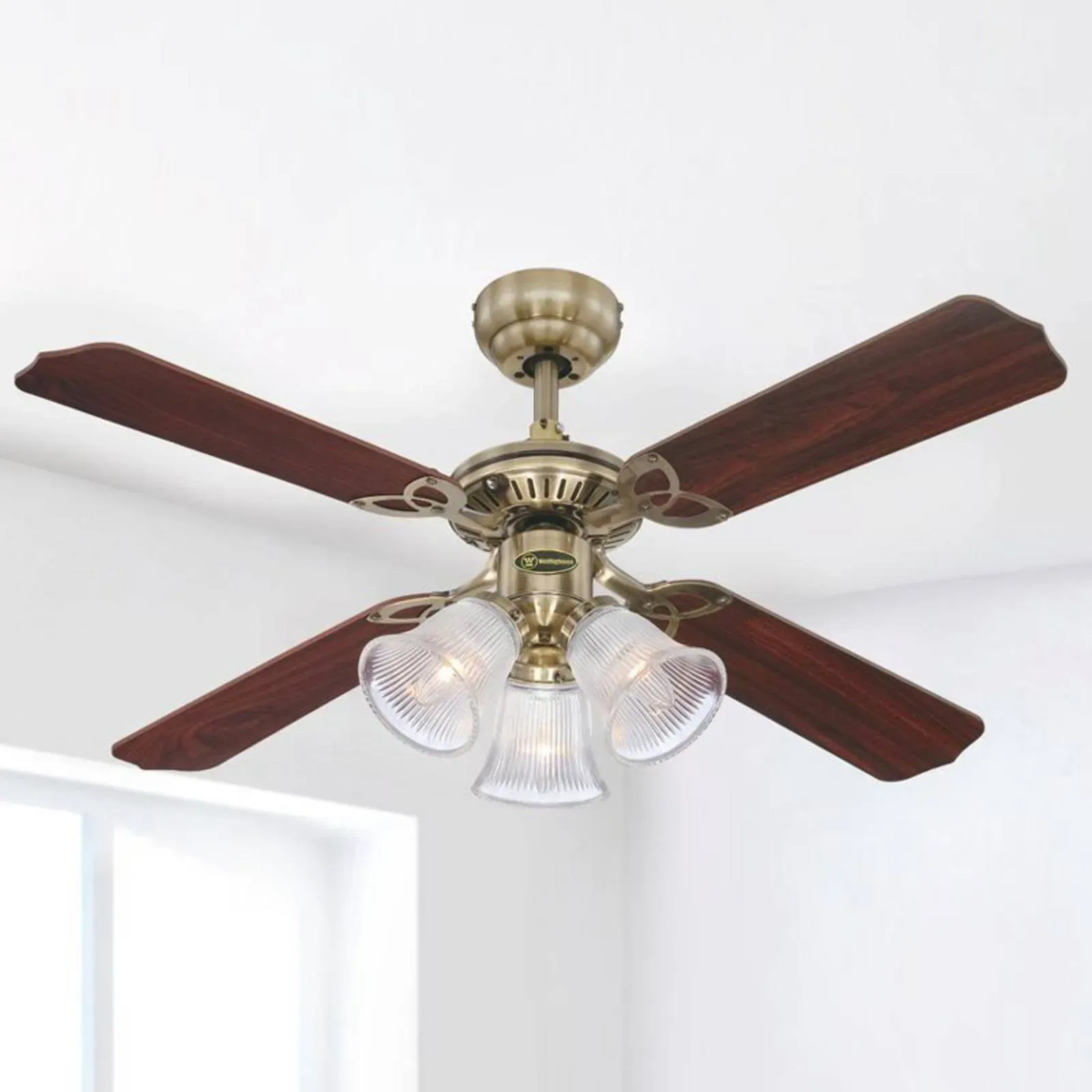 Westinghouse Princess Trio Ventilator m. Licht PRINCESS, Holz dunkel, für Wohn- / Esszimmer, Kunststoff, Modern - 105 cm - 105 cm - 43 cm