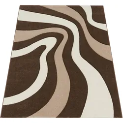 Teppich PACO HOME "Diamond 760", braun, B:60cm H:18mm L:110cm, Kunstfaser, Teppiche, Kurzflor, 3D-Design, modernes Wellen Muster, Kundenliebling