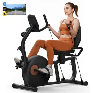 Merach Liege-ergometer, Heimtrainer Fahrrad für Zuhause, 8 Widerstandsstufen, App, bis 158kg, Tablet-Halter, leise