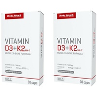 (EUR 535,89/kg) 2er-Pack Body Attack Vitamin D3 + K2 Caps - 2 x 30 Kapseln