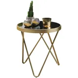 KADIMA DESIGN Eleganter Beistelltisch: Glas, V-förmige Beine, filigranes 70er-Jahre Design, pflegeleicht. Gold, 42x42x46 cm