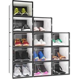 YITAHOME Schuhboxen, 12er Set, Schuhkarton stapelbar stabil, Aufbewahrungsboxen für Schuhe mit transparent Tür und Belüftungslöchern, Schuh-Organizer für Schuhe bis Größe 44, stapelbare schuhbox